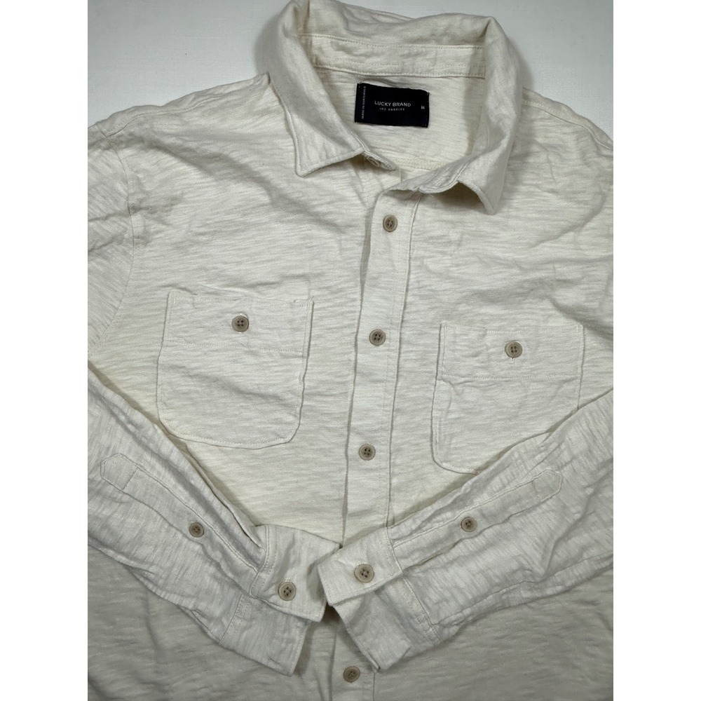 Lucky Brand Los Angeles Mens Shirt Button‎ Up Long Sleeve Beige Medium